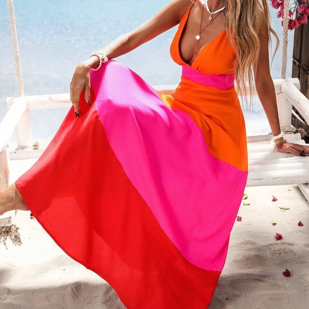 Orange Boho Women's Long Dress - Picture 7 of 7
